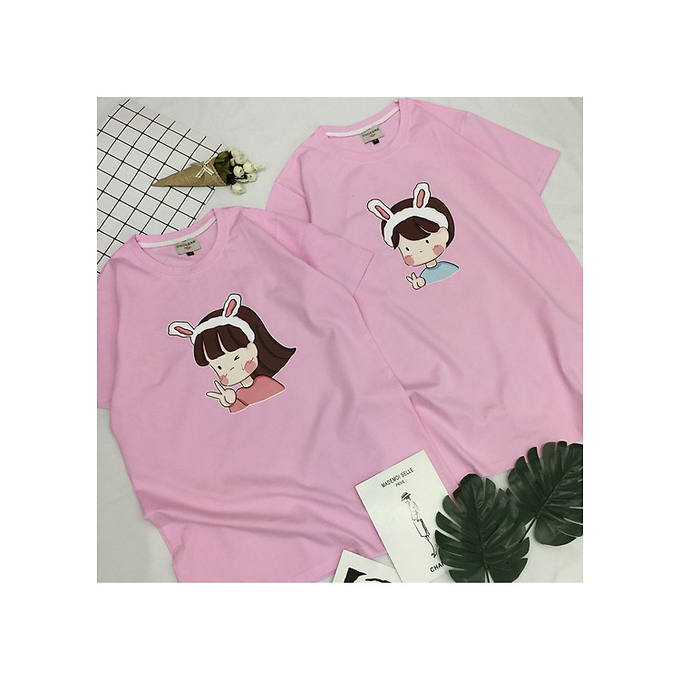Áo Thun Cặp Nam Nữ Cotton Style Unisex Hình Chibi Cặp Đôi Dễ Thương C2-10