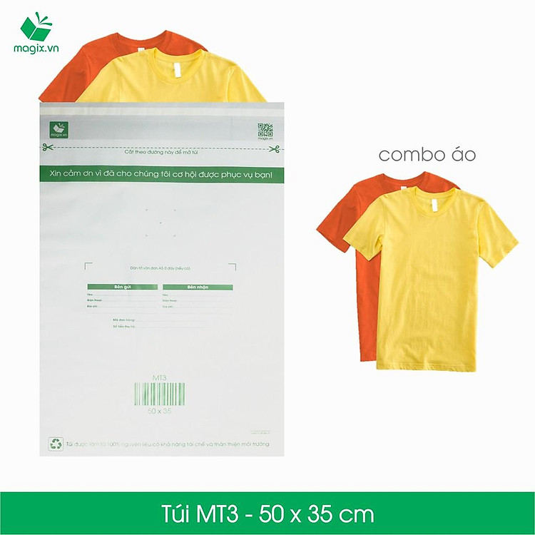MT3 - 50x35 cm - 100 túi đóng hàng niêm phong phân hủy thân thiện môi trường, túi gói hàng