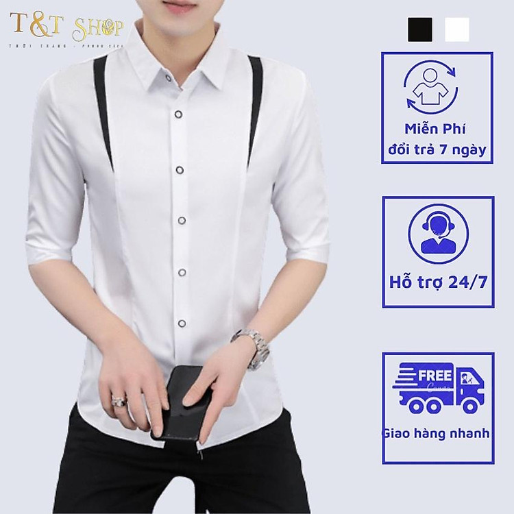 Áo sơ mi, Áo sơ mi tay lửng phối màu 2 bên nam tính, trẻ trung, bắt mắt giả hơp lý ,thu hút cái nhìn từ đối phương h46