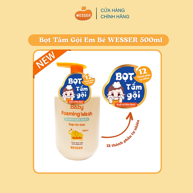 Bọt tắm gội em bé Wesser 500ml Chính hãng Giá tốt - Hình ảnh 2