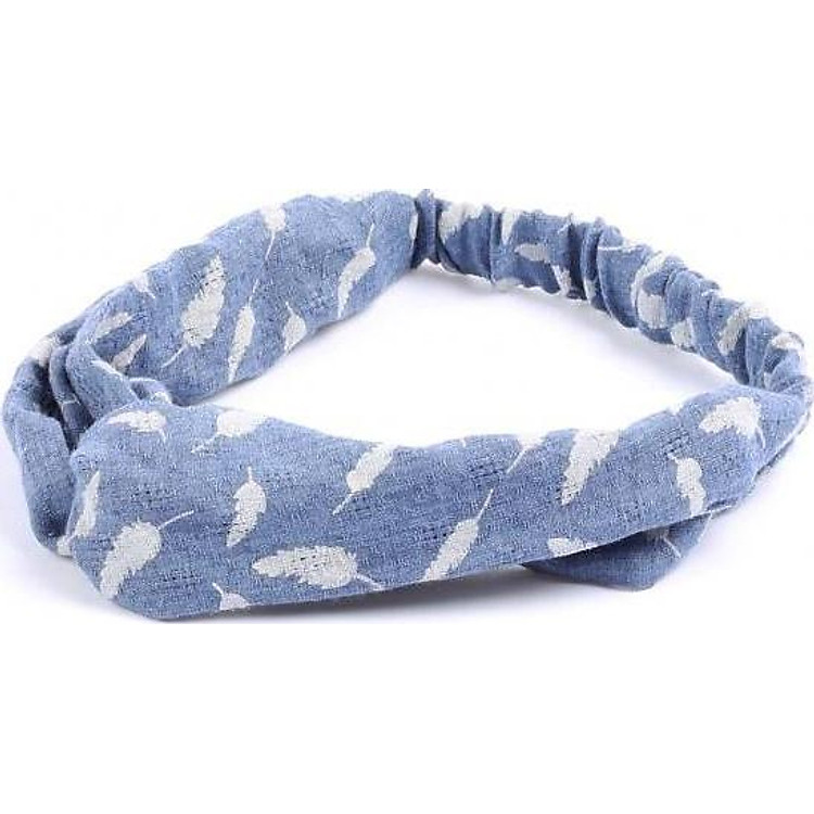 Băng Đô Turban Màu Xanh Dương Họa Tiết Lá Trắng
