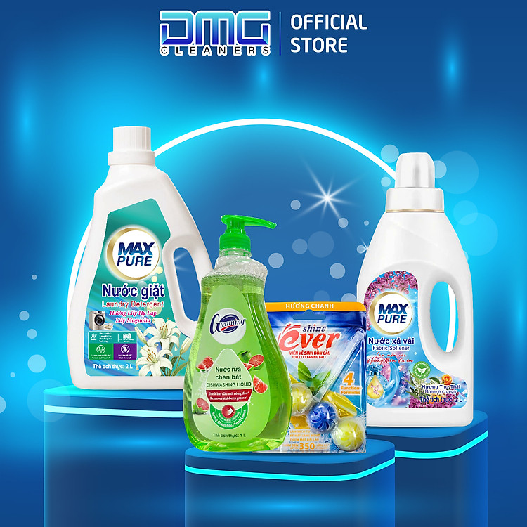 Combo Siêu Sạch: vỉ treo bồn cầu hương chanh + 1 Chai nước rửa chén chanh đào + 1 Chai nước giặt hoa lily 3L + 1 Chai nước xả thư thái 2L
