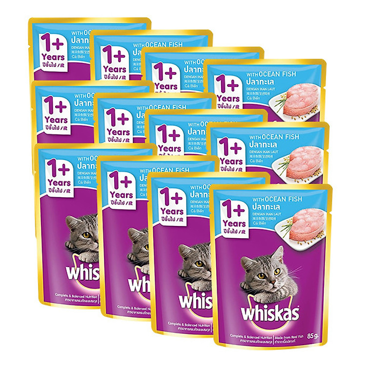 Combo 12 Gói Thức Ăn Cho Mèo Lớn Whiskas Vị Cá Biển (85g)