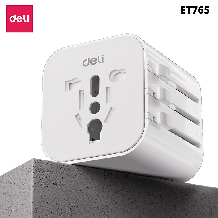 Ổ Cắm Chuyển Đổi Du Lịch Deli Sạc Nhanh 70W Củ Sạc Đa Năng DELI 4 Loại Chân Cắm Chuyển Đổi Dòng Điện