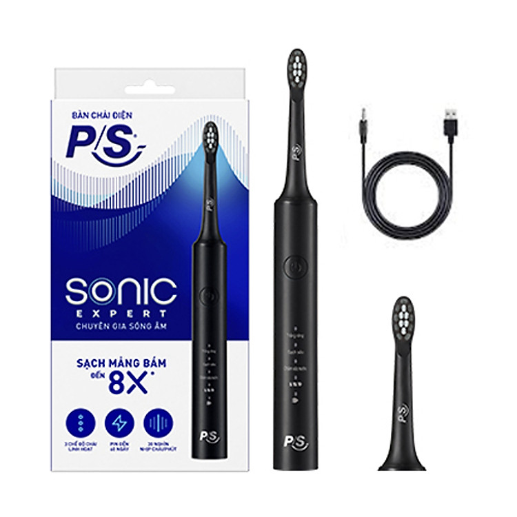 Bộ bàn Chải Điện P/S Sonic Expert Chuyên Gia Sóng Âm - Công Nghệ Sóng Âm, Chải Sạch Mảng Bám Tới 8X - Đen Glowy