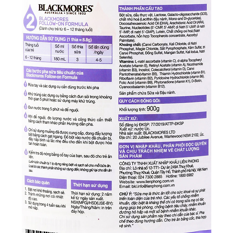 Sữa bột Blackmores Stage 2 cho bé Chính hãng Giá tốt - Hình ảnh 3