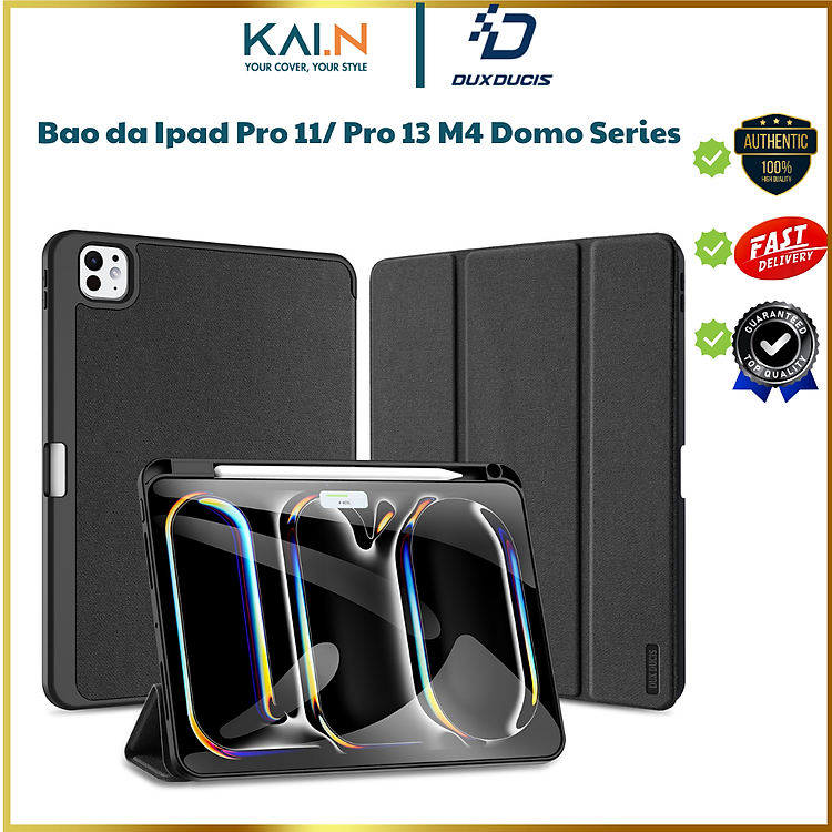 Bao da cho iPad Pro 11 inch 2024/ Pro 13 inch 2024 M4 Dux Ducis Domo Series có khe cắm bút, tự động tắt mở_ Hàng chính hãng
