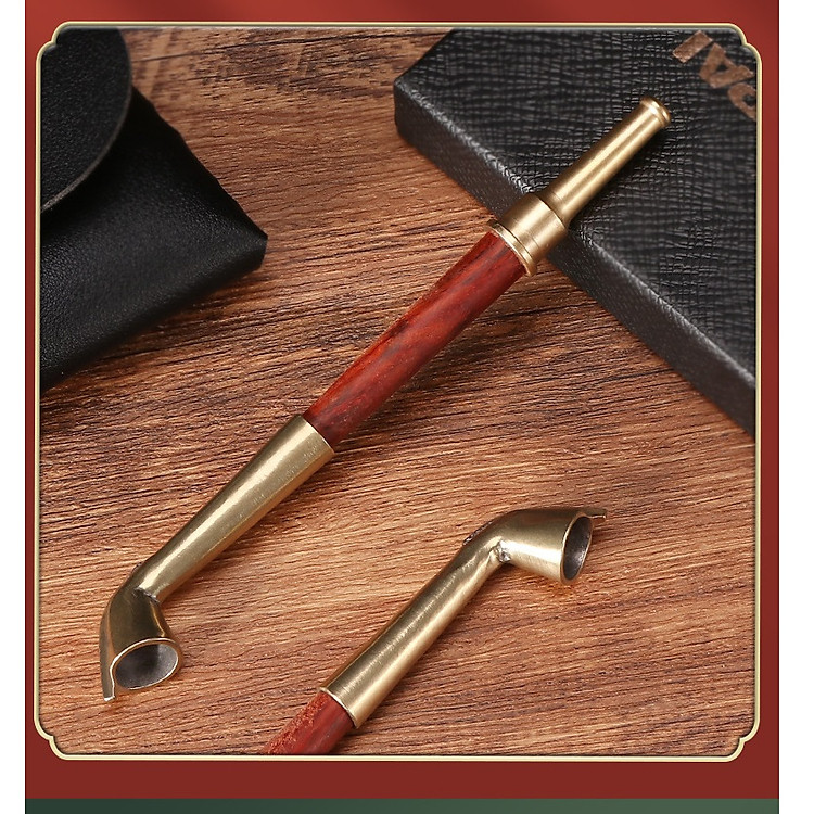 Tẩu Thuốc Gỗ Hương Gắn Sợi Bọc Hợp Kim Đồng - Ảnh 3