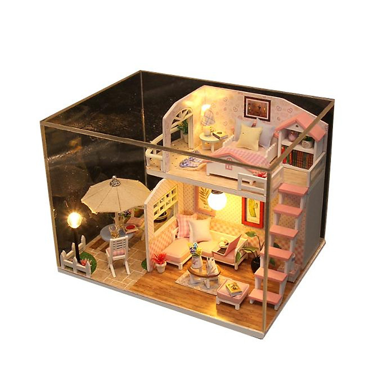 Mô hình nhà gỗ búp bê Cute Room - PINK LOFT căn biệt thự màu hồng