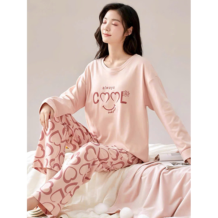 Bộ ngủ tay dài quần dài cotton có mút 789 quảng châu nhiều mẫu đơn giản