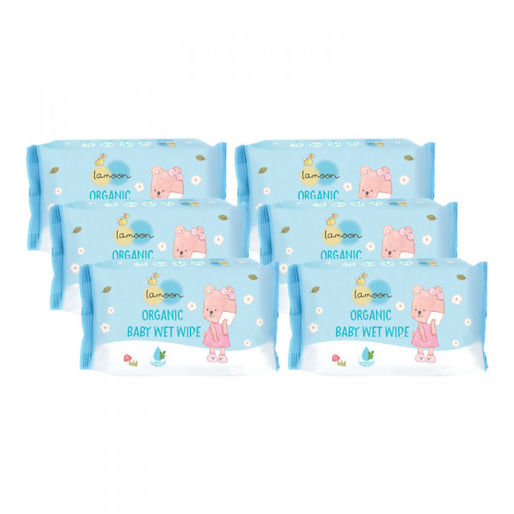 Combo 6 bịch khăn ướt du lịch Organic cho bé Lamoon - Loại 20 miếng