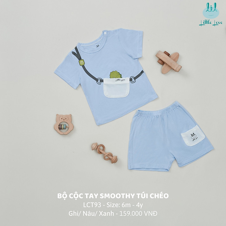 Bộ quần áo cộc tay smoothy, họa tiết túi chéo dành cho bé trai LiL Little Love LCT93