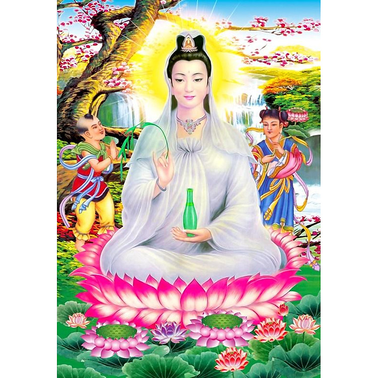 Tranh thêu chữ thập quan thế âm bồ tát LV3513 55 x 75 cm - chưa thêu