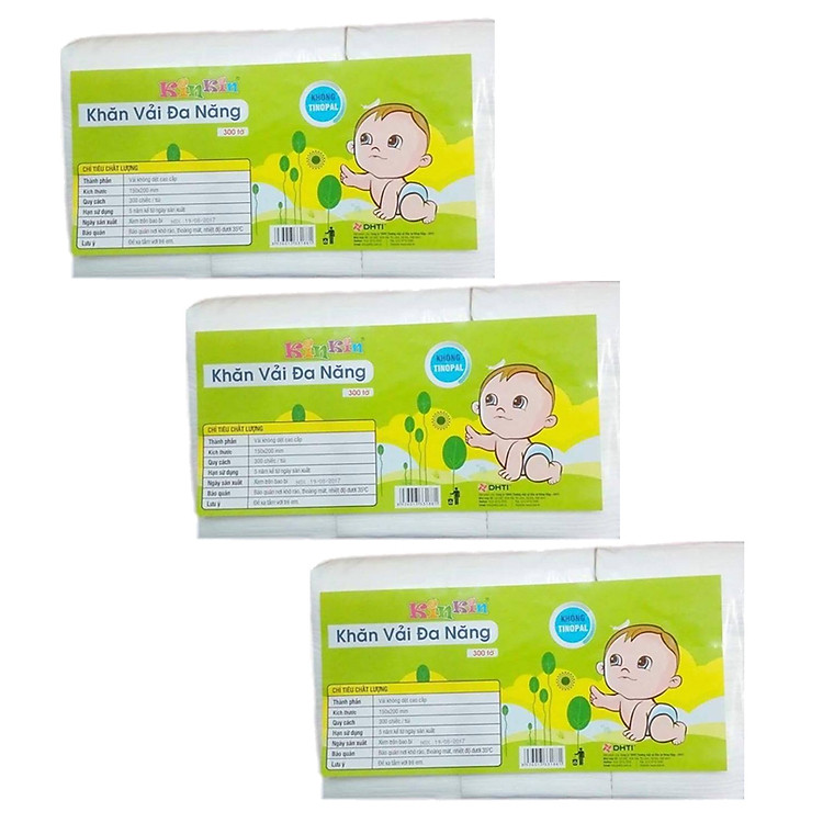 Combo 3 gói khăn vải khô đa năng Kinkin (300 tờ/ gói)