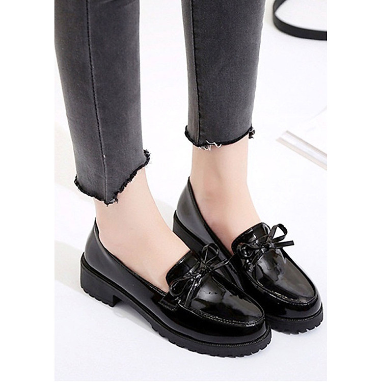 Giày lười nữ đính nơ đế dr C116