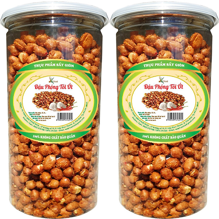 Đậu Phộng Sấy Giòn Tỏi Ớt Thương Hiệu SK FOOD - Combo 1Kg 2 Hũ Nắp Nhôm