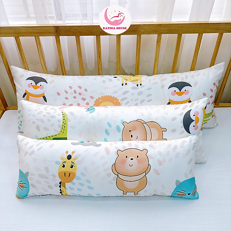 Gối ôm dẹp đa năng cho bé Katina House, Tencel 60s mát mịn, gòn lông vũ êm ái, an toàn, vừa gối đầu vừa ôm, tựa được