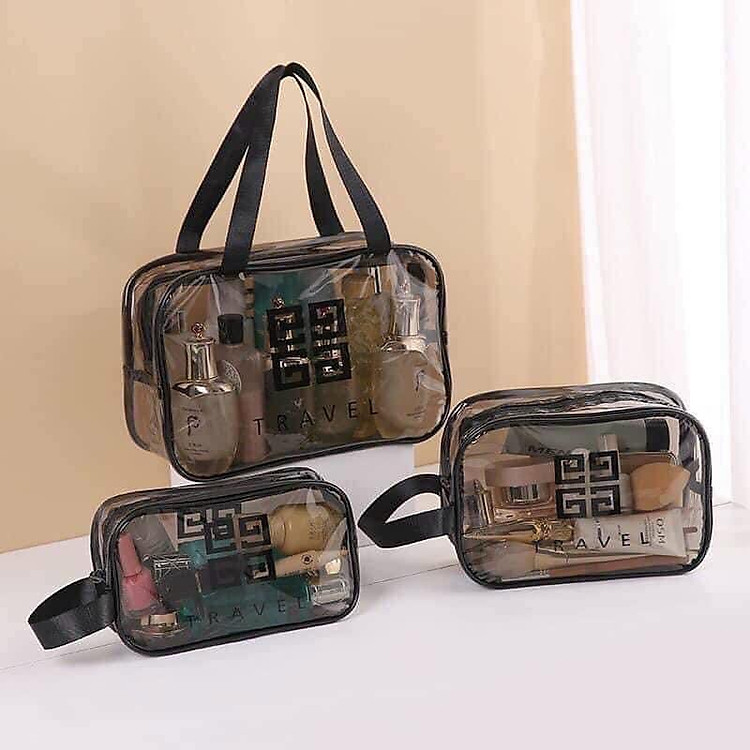 Set 3 túi trong suốt đựng mỹ phẩm và đồ du lịch thời trang