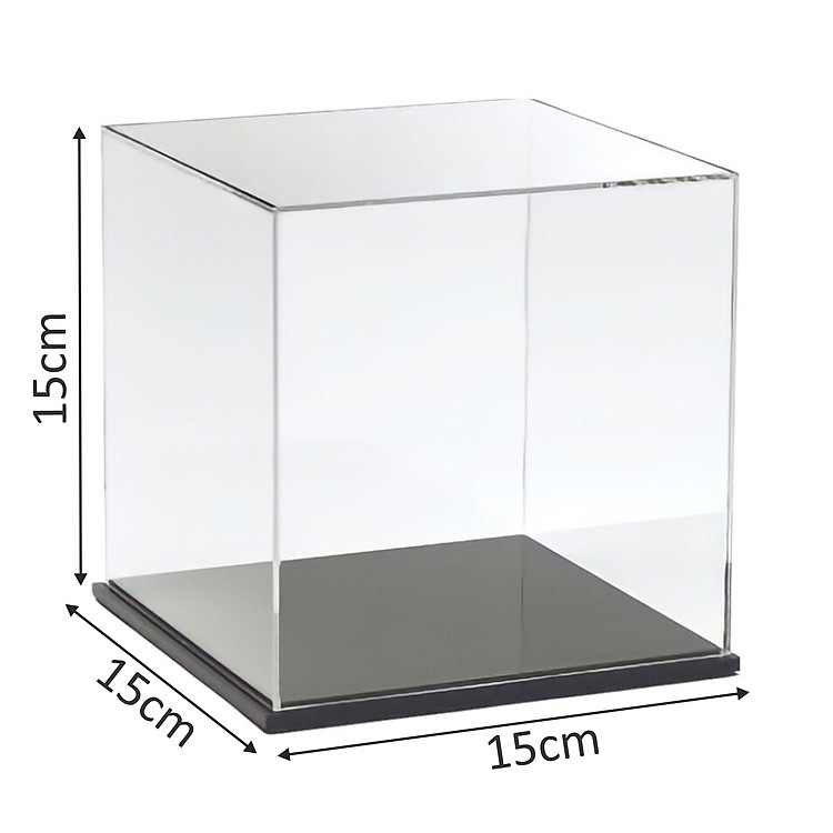 Hộp mica Enter BOX102 15x15x15cm mica dày 2mm, đế đen 5mmx2 vuông, Hộp trưng bày mô hình, Hộp mica trong chống bụi