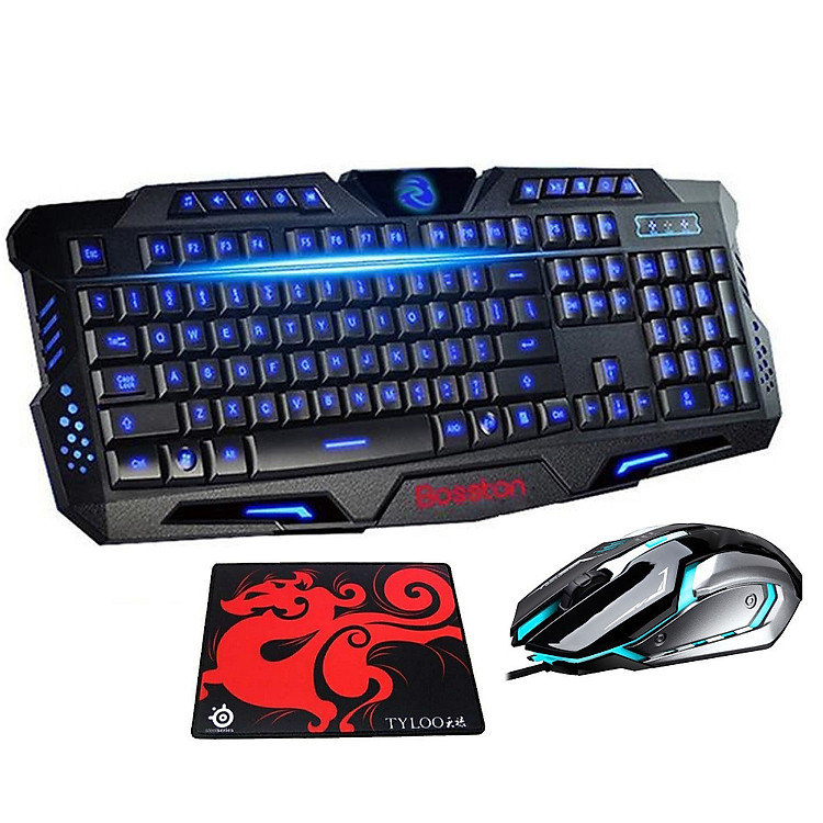 Bộ bàn phím LED giả cơ và chuột chơi Game Bosston C888 - K1 (Đen) Tặng kèm lót chuột X88 - Hàng Chính Hãng
