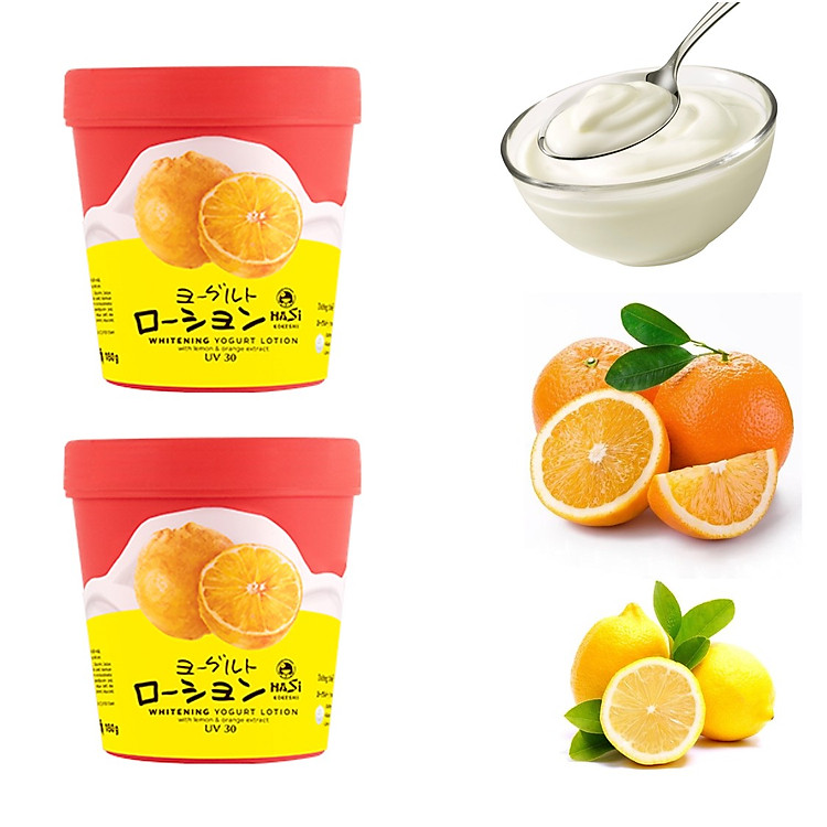 Combo 2 hũ Kem Dưỡng Thể Trắng Da Hasi Chiết xuất Sữa Chua & Cam Chanh - Whitening Yogurt Lotion With Lemon & Orange Extract