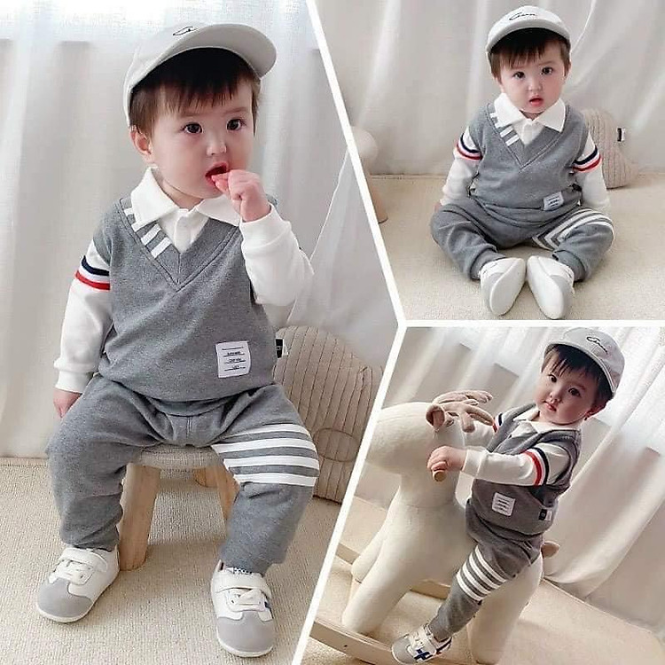 Bộ quần áo Hàn Quốc cho bé trai công tử sành điệu 18-26kg chất cotton mềm mịn