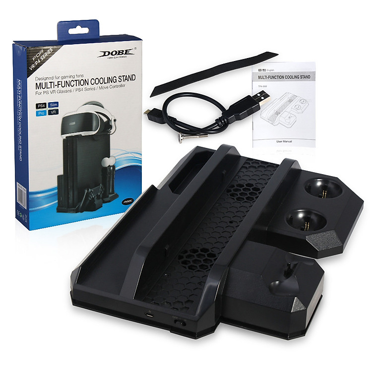 Fun Multi-Functional PS4/PS4 PRO/PS4 SLIM Playstation VR Stand Vertical Controller Charging Stand With Cooling Fan For Sony PS4 - Black