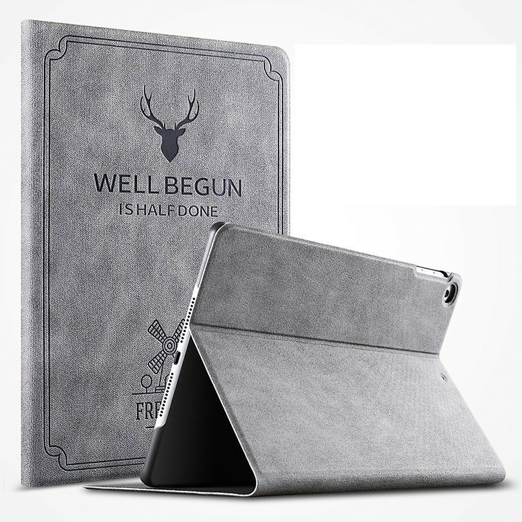 Bao Da Dành Cho Ipad Da Sần Logo Đầu Hươu Dập Nổi Design For Your + tặng túi đựng giày