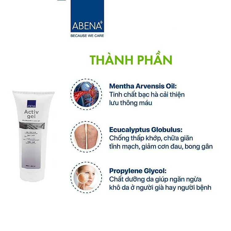 Gel xoa bóp lạnh giảm đau cơ Abena ActivGel mẫu mới - Nhập khẩu Đan Mạch (tuýp 250ml)