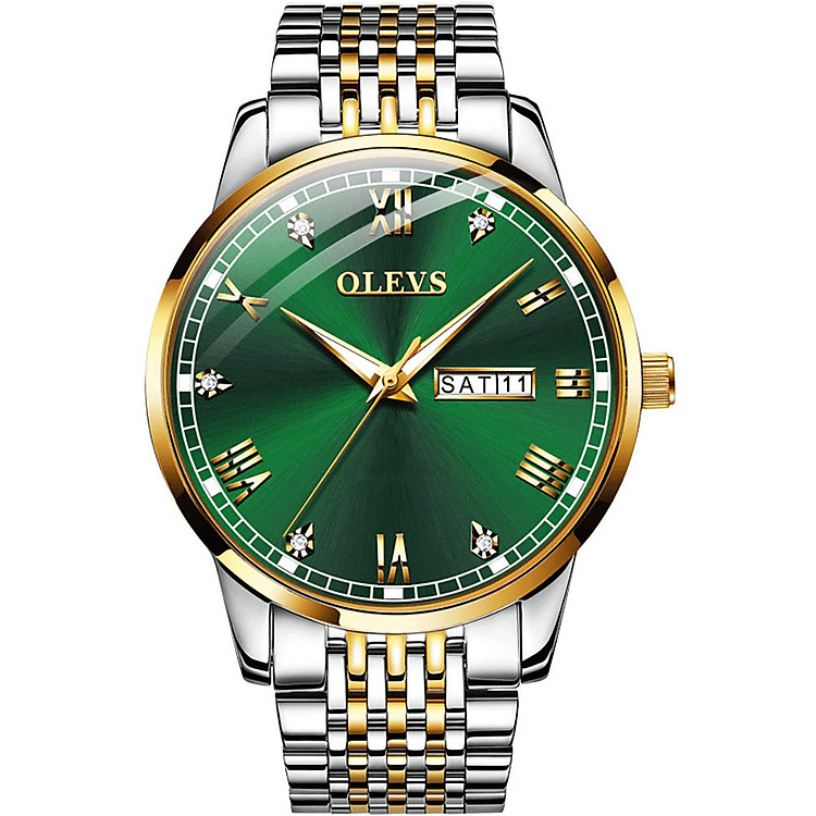 Đồng Hồ Nam OLEVS Dây Thép Không Gỉ , Đính Kim Cương Nhân Tạo , Mặt Kính Tráng Shapphire Chống Trầy Xước, Hiền Thị Lịch Ngày Và Lịch Thứ , Kiểu Dáng Doanh Nhân , Lịch Lãm , Sang Trọng