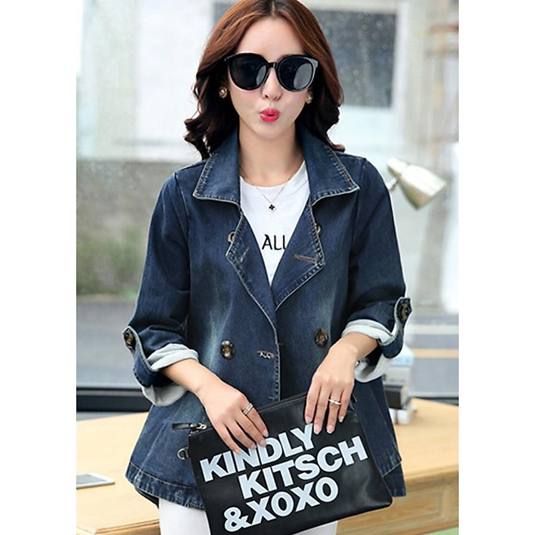 Áo Khoác Jean Nữ Wash Phối Nón Titishop NT49 - Xanh