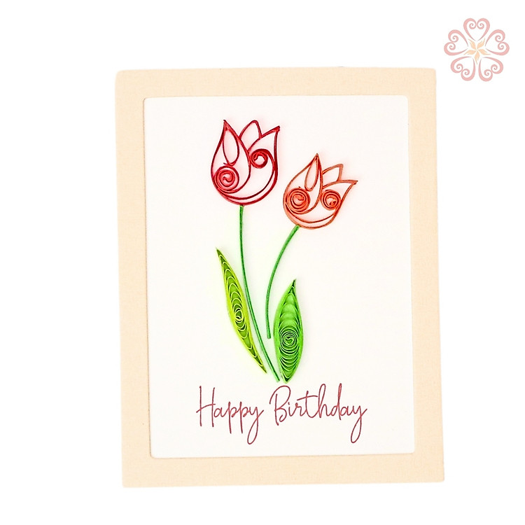 Thiệp Quilling nghệ thuật có khung , chủ đề happy birthday - đóa hoa happy birthday - size 8.5 x 6.5 cm