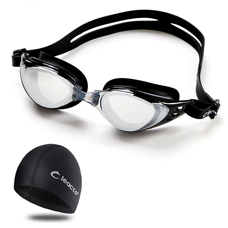 Kính bơi Polycarbonate cao cấp chống sương mù , tia cực tím tặng kèm nón bơi vải PU cao cấp , bịt tai và đệm mũi , dành cho vận động viên chuyên nghiệp hoặc người có sở thích đi bơi