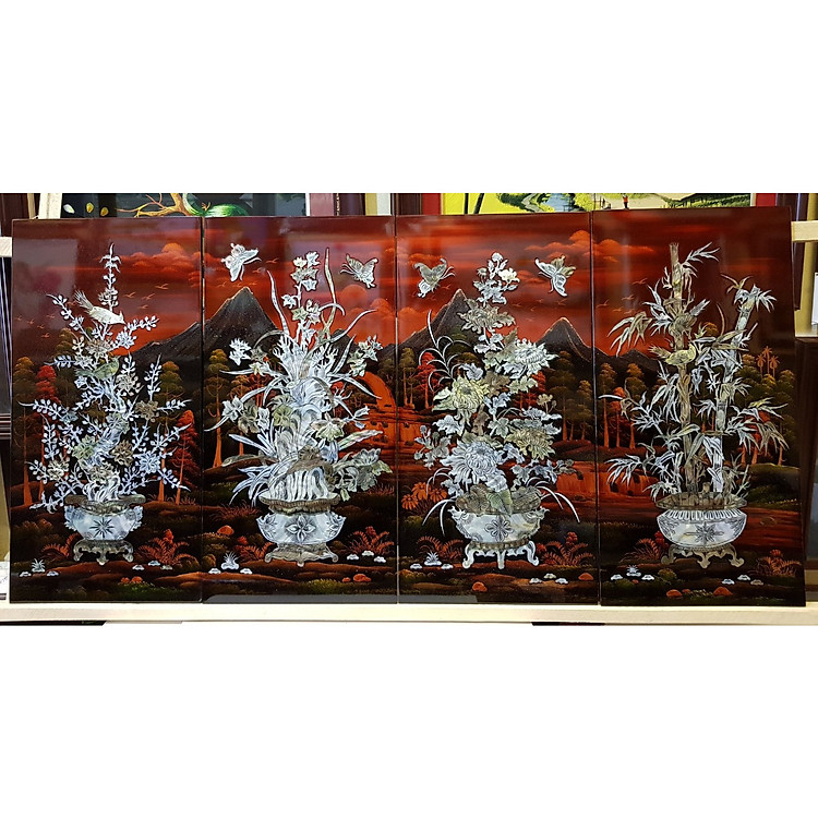 TRANH SƠN MÀI KHẢM ỐC - MAI LAN CÚC TRÚC (XUÂN HẠ THU ĐÔNG)