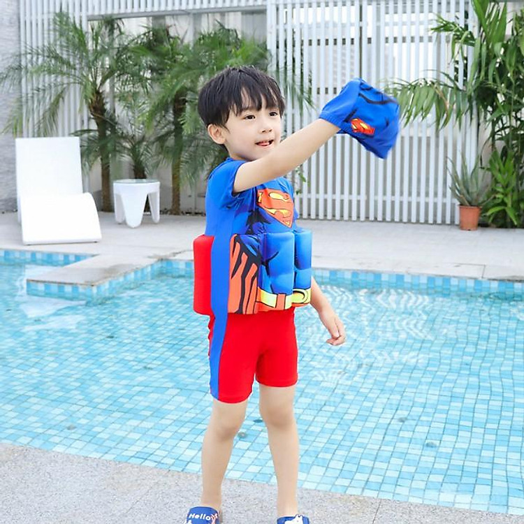 Bộ đồ bơi liền thân siêu nhân có thanh trợ nổi + nón bơi cho bé trai DBBT77