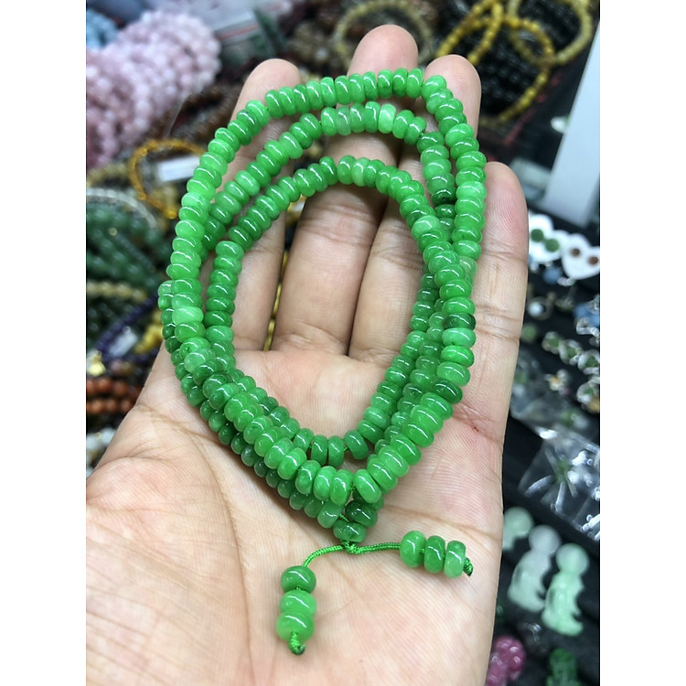 Vòng đeo tay, lắc tay cho nữ phong thủy chuỗi hạt quấn 3 vòng kiểu bánh xe đá ngọc cẩm thạch