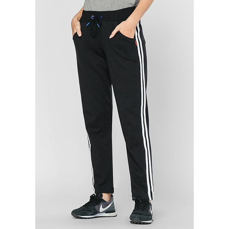 Quần thun dài nữ jogger hai sọc Phúc An 3012_den