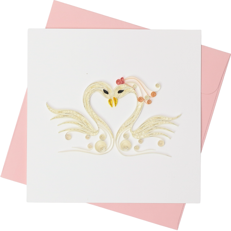 Thiệp giấy xoắn tinh yêu valentine - Thiên nga tình yêu - size 15x15cm