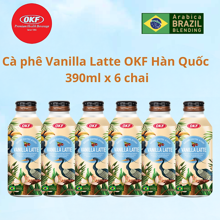 Cà phê Vanilla Latte OKF Hàn Quốc 390ml x 6 chai Brazil Arabica Beans