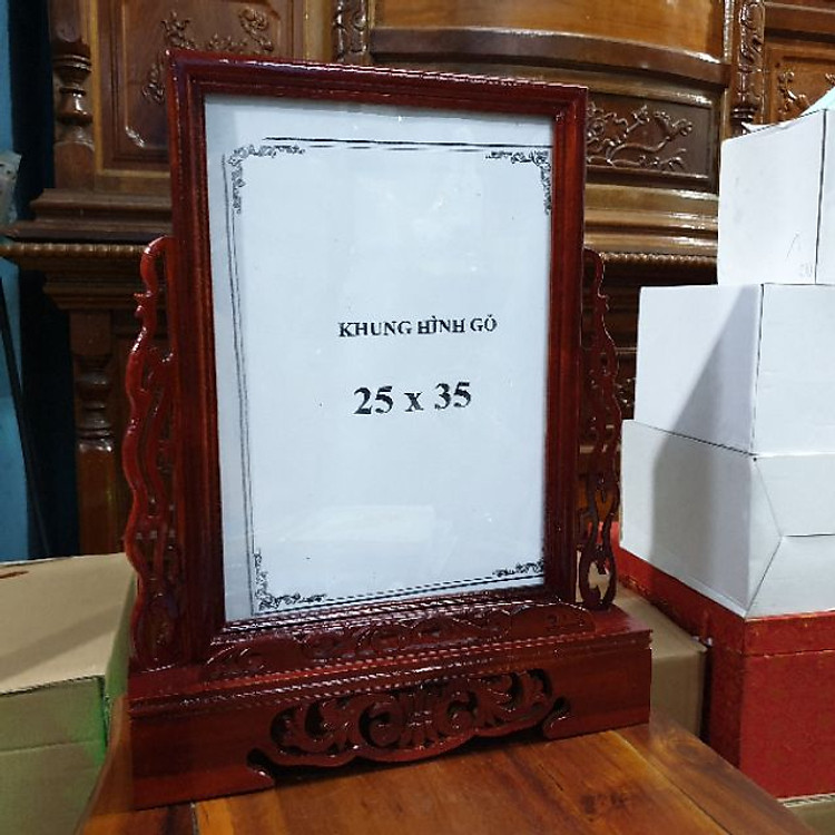 Khung hình thờ gỗ xà cừ màu nâu đỏ 25×35