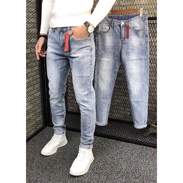 quần jean dài nam xanh bạc cào nhẹ - B5678