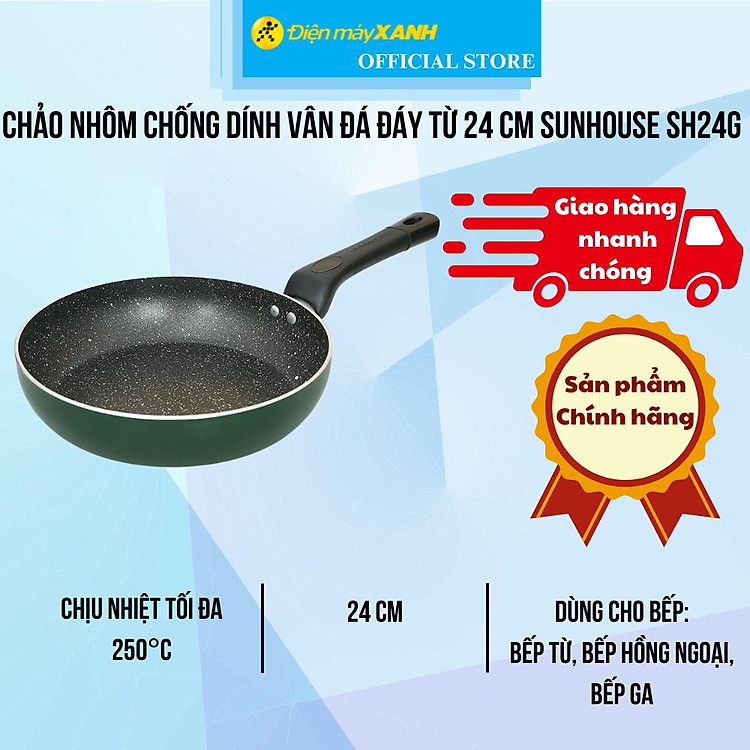 Chảo nhôm chống dính vân đá đáy từ 24 cm Sunhouse SH24G