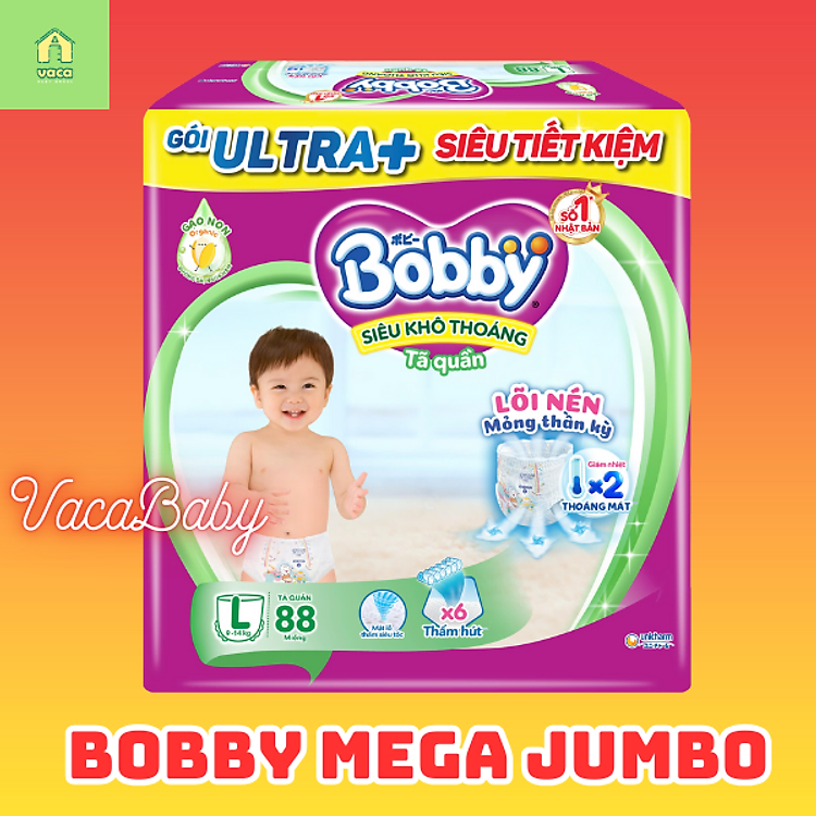 Chọn mua tại Shopee: Tã bỉm QUẦN Bobby Mega Jumbo L88 mua giá tốt nhất tại Shop Mall