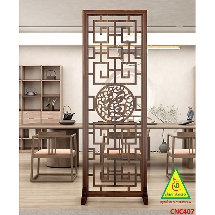 Vách ngăn phòng khách, vách ngăn tủ kệ bằng gỗ CNC407- Nội thất lắp ráp Viendong adv