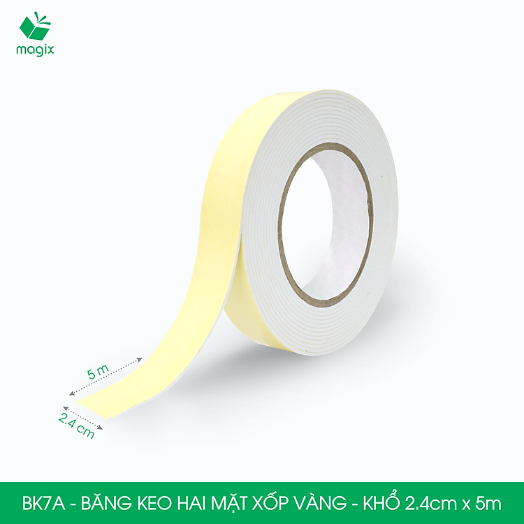 Băng Keo Xốp Hai Mặt BK7A (5 cuộn, khổ 2.4cm x 5m)