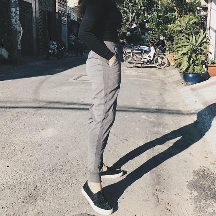 JOGGER KAKI NỮ phối sọc thun gân co giãn tệp màu Nữ #AGE2X hàng VNXK