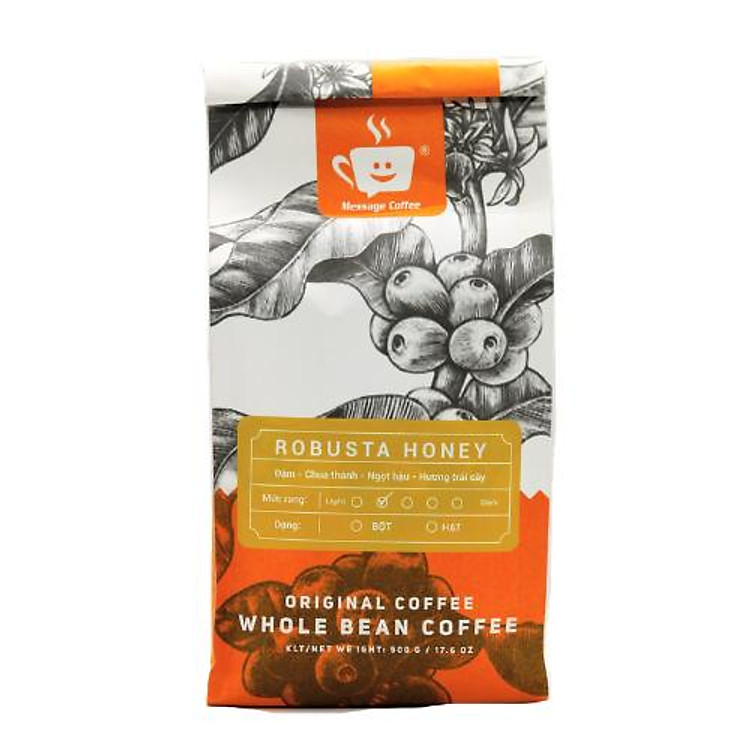 Cà phê Robusta Honey nguyên chất rang mộc cafe pha phin - pha máy vị đắng đầm, hậu ngọt và hương thơm nồng từ Message Coffee