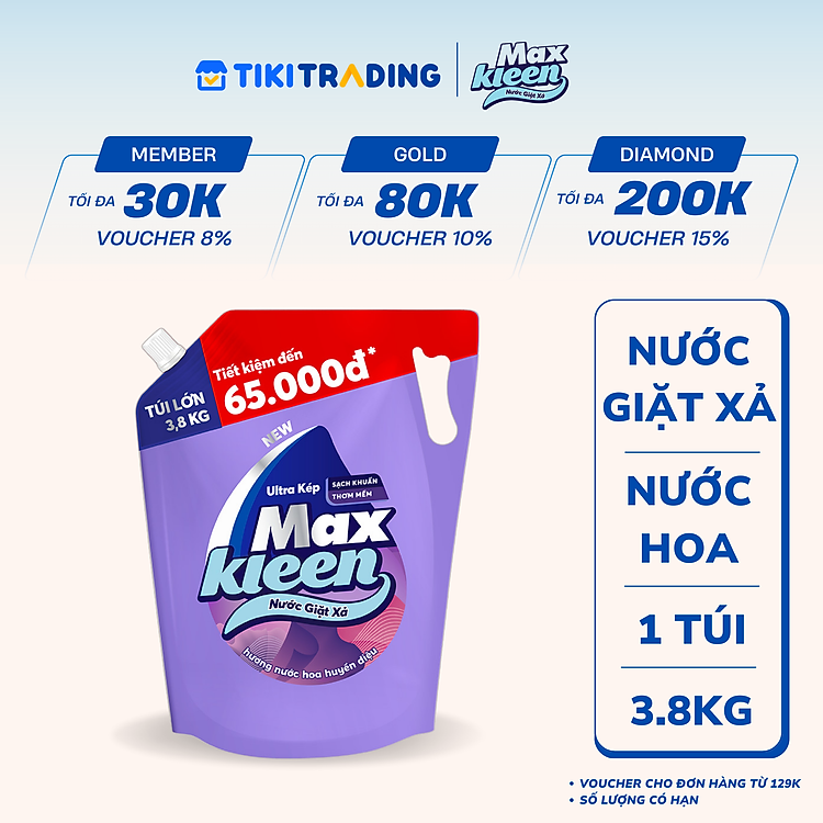 Túi Nước Giặt Xả Maxkleen Hương Nước Hoa Huyền Diệu (3.8kg)