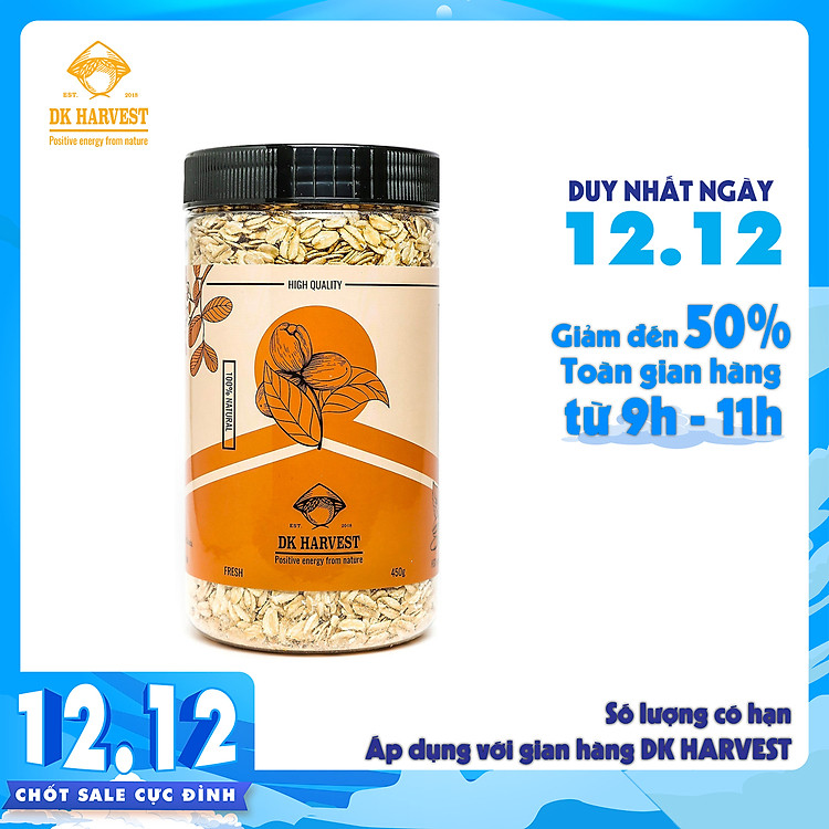 Yến Mạch Cán Dẹt DK HARVEST Nhập Khẩu Australia 450g - nguồn cung cấp chất xơ tốt, đặc biệt là beta glucan và rất giàu các vitamin, khoáng chất và chất chống oxy hóa