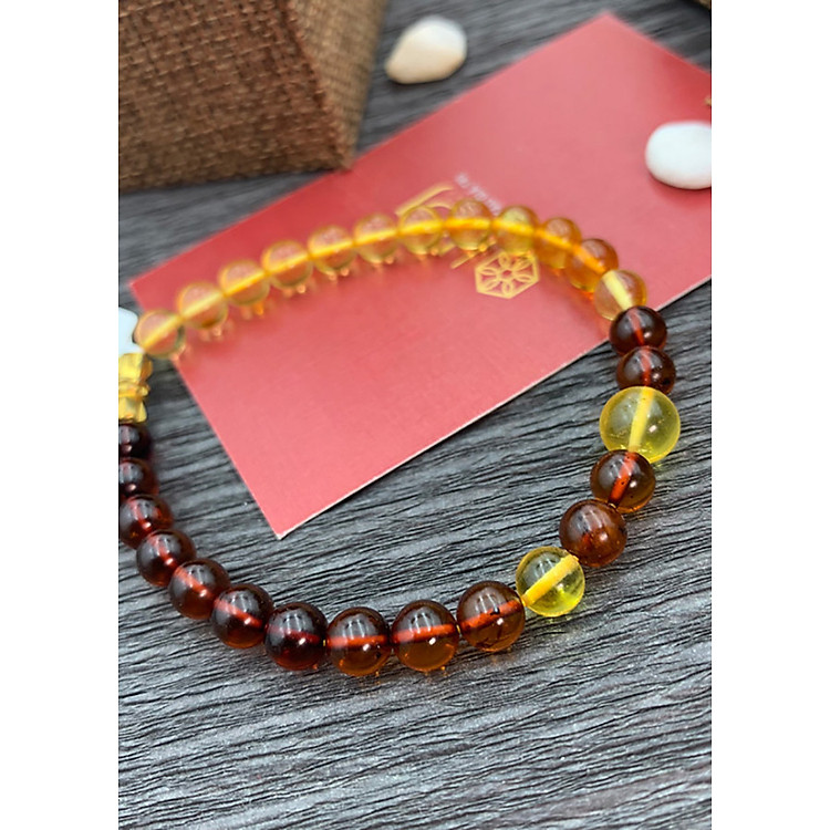 Vòng Tay Hổ Phách Nga Trẻ Em Hạt Tròn Vàng Nâu